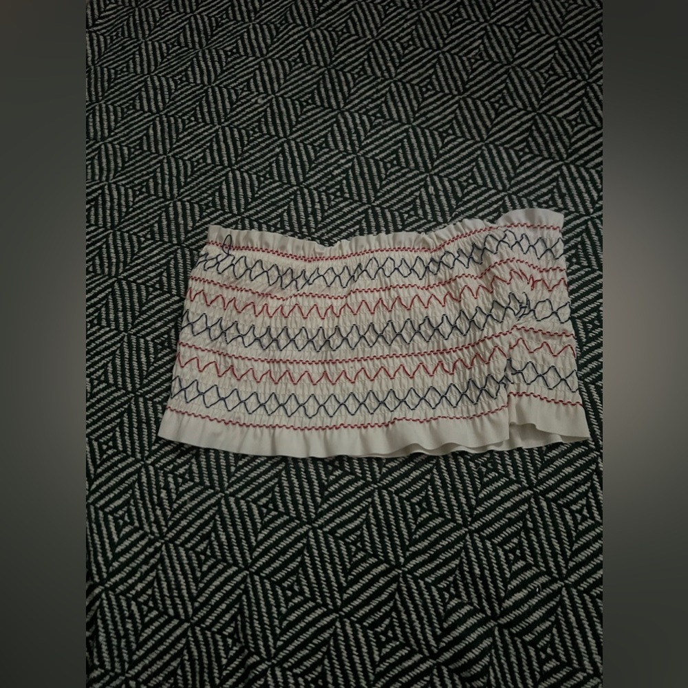 Xhileration with Target, white ruched bandeau with embroidery swimsuit top